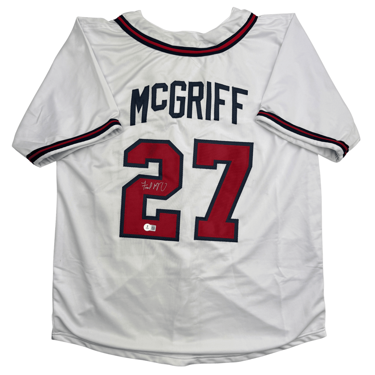 Autographed/Signed Fred McGriff Atlanta White Baseball Jersey Beckett BAS COA