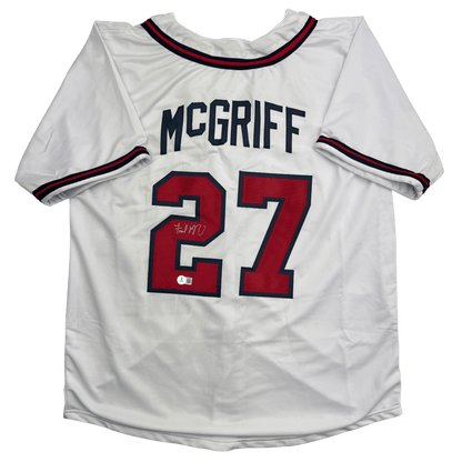 Autographed/Signed Fred McGriff Atlanta White Baseball Jersey Beckett BAS COA