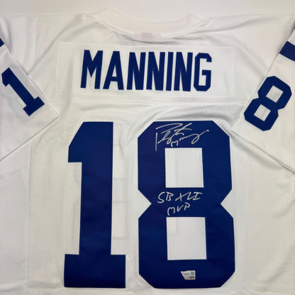 Autographed/Signed Peyton Manning Indianapolis Colts SB XLI MVP White Authentic Football Jersey Fanatics COA
