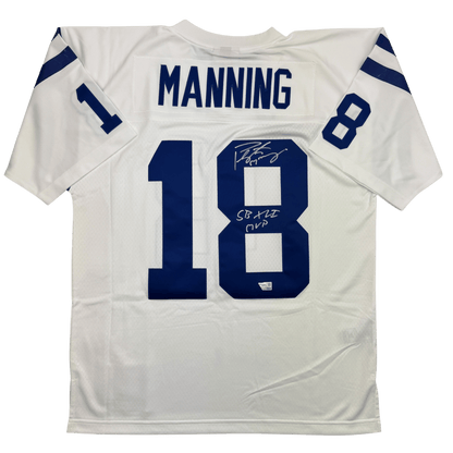 Autographed/Signed Peyton Manning Indianapolis Colts SB XLI MVP White Authentic Football Jersey Fanatics COA
