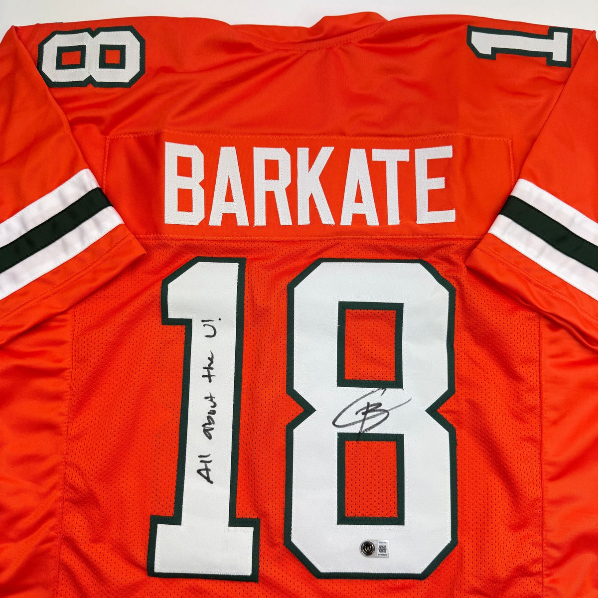 Autographed/Signed Cooper Barkate Miami Orange College Football Jersey Beckett BAS COA