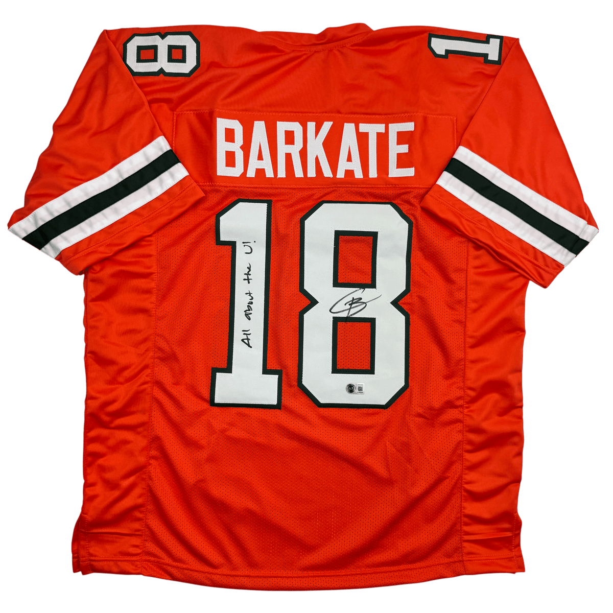 Autographed/Signed Cooper Barkate Miami Orange College Football Jersey Beckett BAS COA