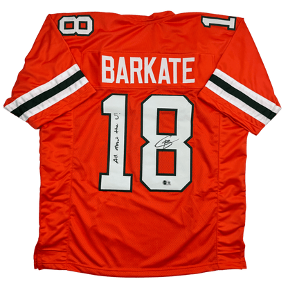 Autographed/Signed Cooper Barkate Miami Orange College Football Jersey Beckett BAS COA