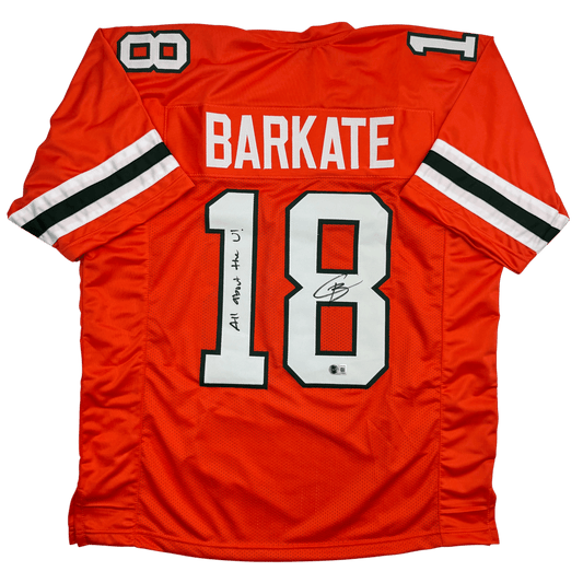 Autographed/Signed Cooper Barkate Miami Orange College Football Jersey Beckett BAS COA