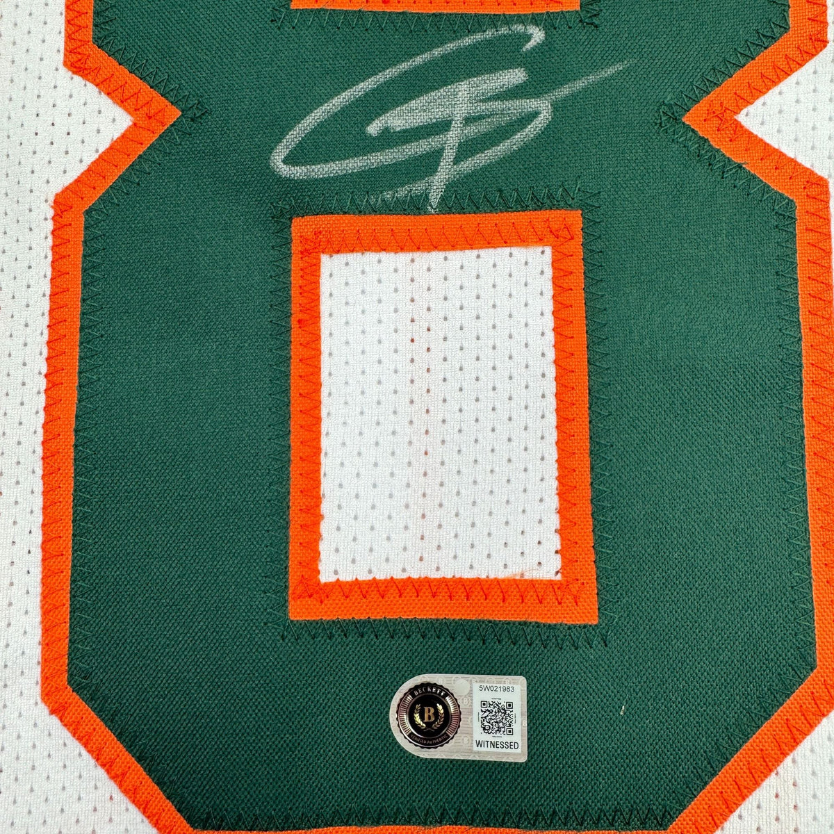 Autographed/Signed Cooper Barkate Miami White College Football Jersey Beckett BAS COA