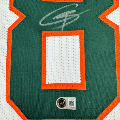 Autographed/Signed Cooper Barkate Miami White College Football Jersey Beckett BAS COA