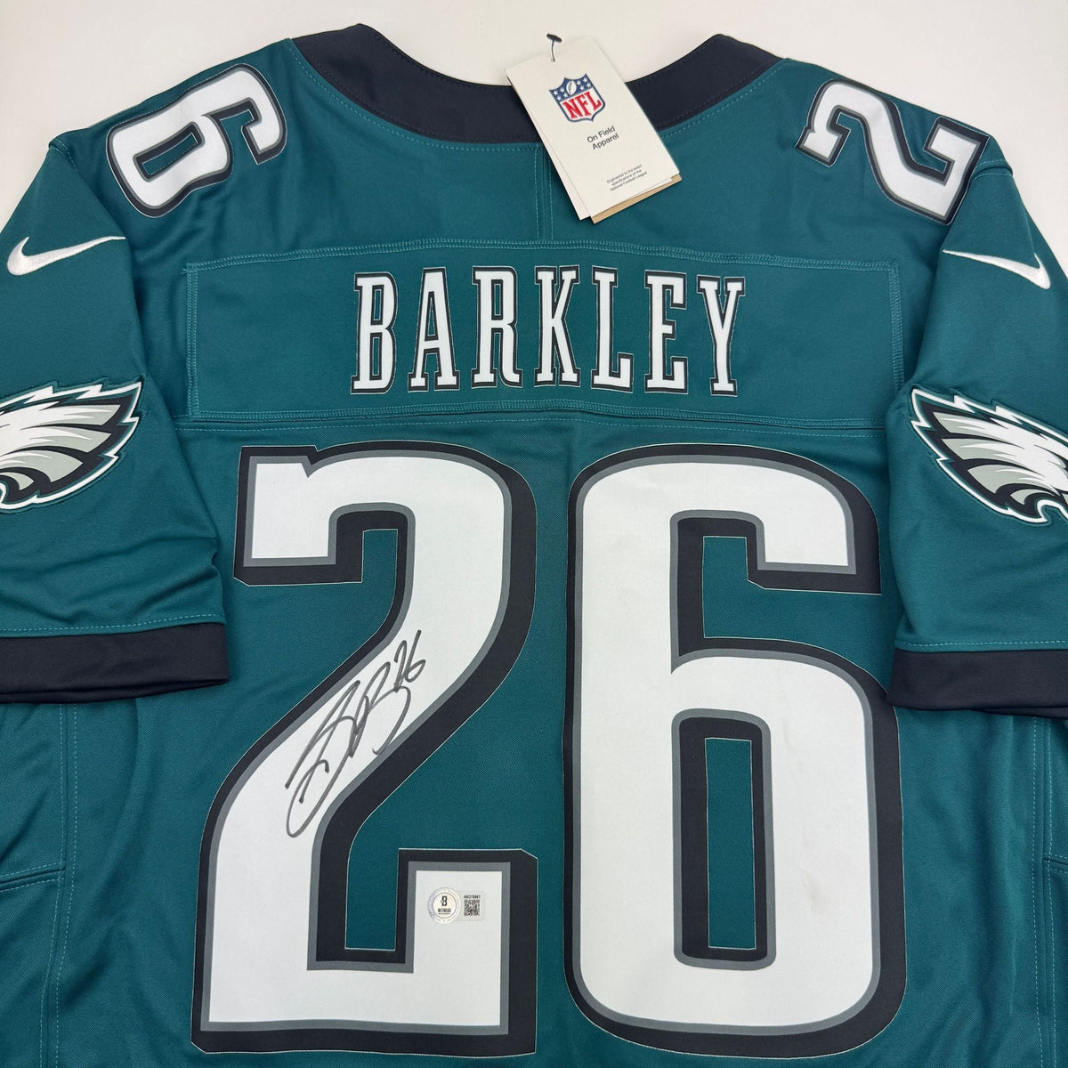 Autographed/Signed Saquon Barkley Philadelphia Eagles Green Authentic Nike Football Jersey Beckett BAS COA