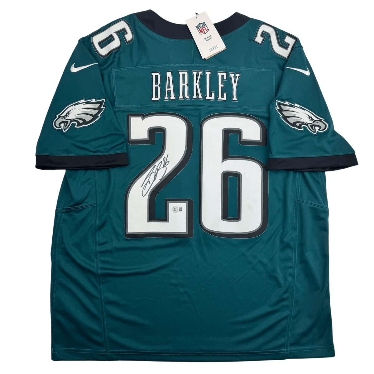 Autographed/Signed Saquon Barkley Philadelphia Eagles Green Authentic Nike Football Jersey Beckett BAS COA