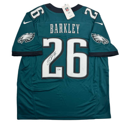Autographed/Signed Saquon Barkley Philadelphia Eagles Green Authentic Nike Football Jersey Beckett BAS COA
