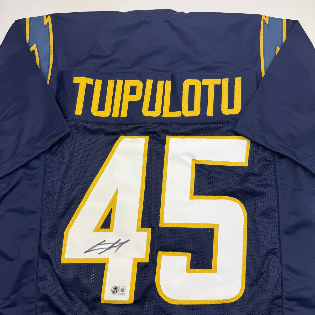 Autographed/Signed Tuli Tuipulotu San Diego Los Angeles LA Navy Blue Football Jersey JSA COA