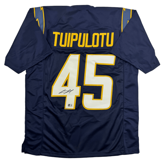 Autographed/Signed Tuli Tuipulotu San Diego Los Angeles LA Navy Blue Football Jersey JSA COA