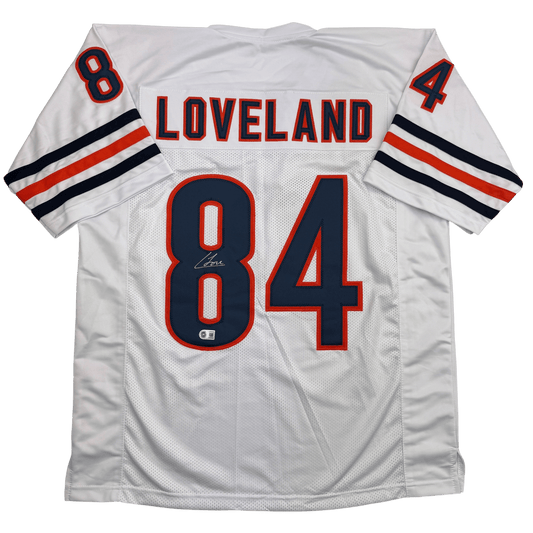 Autographed/Signed Colston Loveland Chicago White Football Jersey Beckett BAS COA