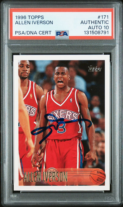 Graded 1996 Topps Allen Iverson #171 Rookie RC Basketball Card PSA 10 Auto Grade Gem Mint