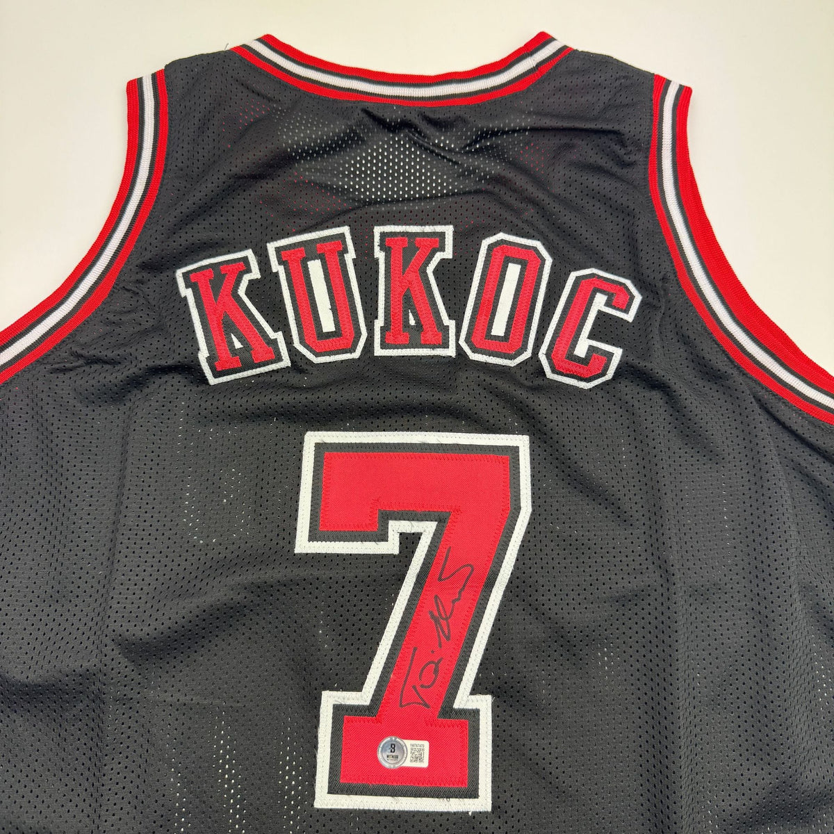 Autographed/Signed Toni Kukoc Chicago Black Basketball Jersey Beckett BAS COA
