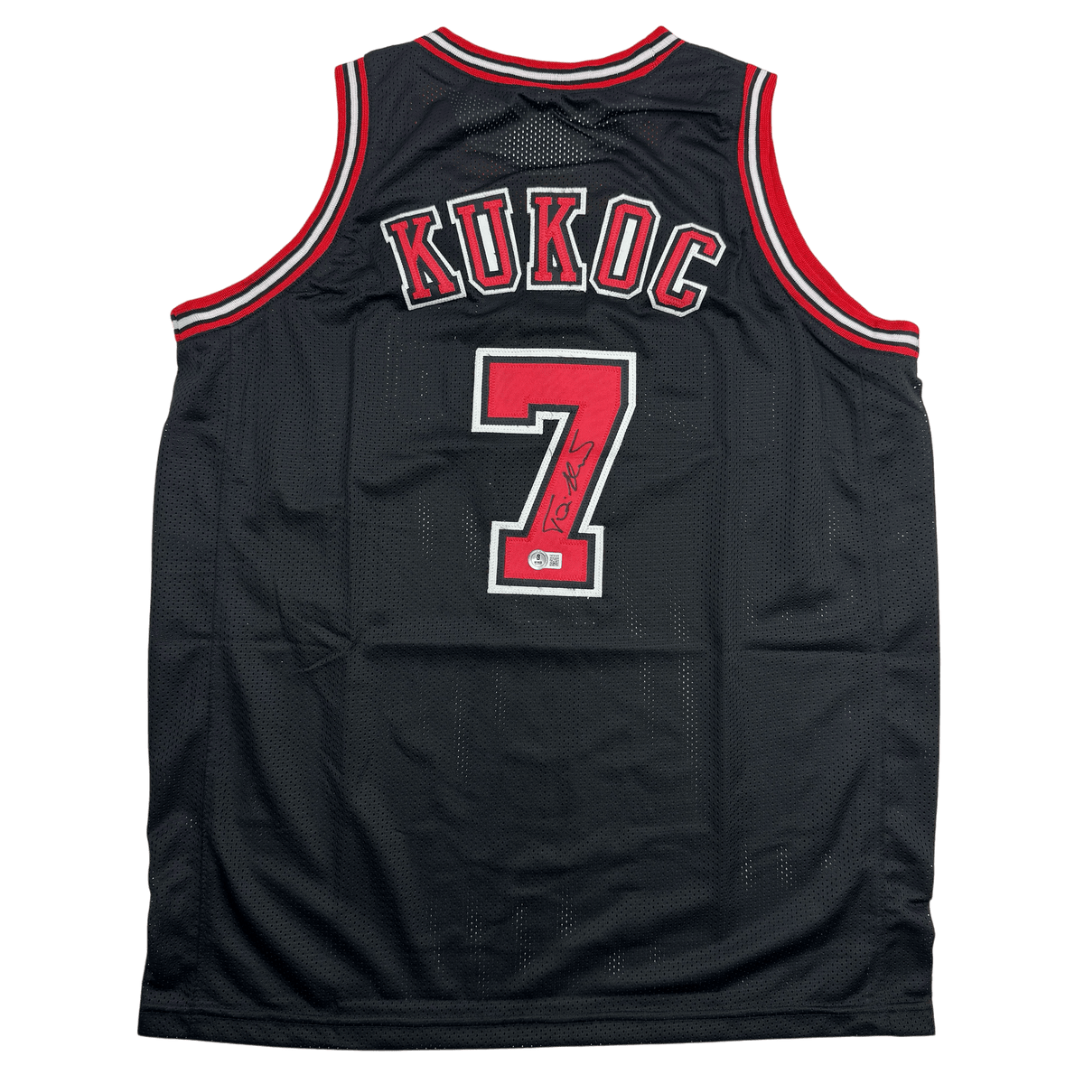 Autographed/Signed Toni Kukoc Chicago Black Basketball Jersey Beckett BAS COA