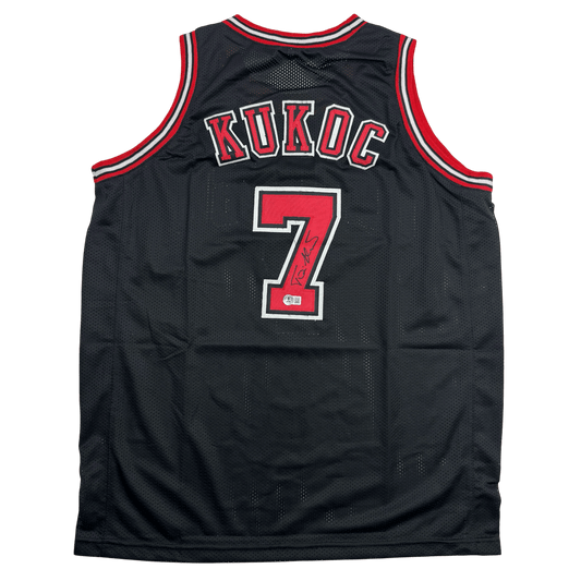 Autographed/Signed Toni Kukoc Chicago Black Basketball Jersey Beckett BAS COA