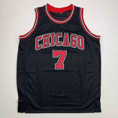 Autographed/Signed Toni Kukoc Chicago Black Basketball Jersey Beckett BAS COA