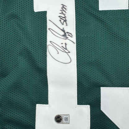Autographed/Signed Chris Jacke SB XXXI Green Bay Green Football Jersey Beckett BAS COA