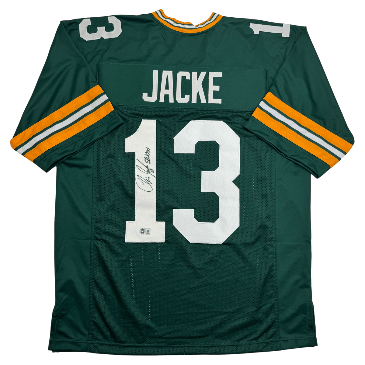 Autographed/Signed Chris Jacke SB XXXI Green Bay Green Football Jersey Beckett BAS COA