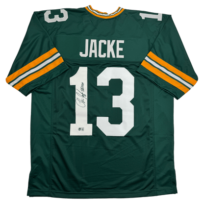 Autographed/Signed Chris Jacke SB XXXI Green Bay Green Football Jersey Beckett BAS COA