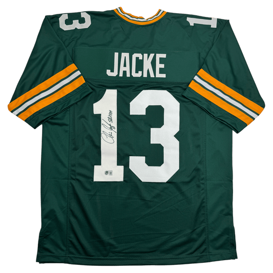 Autographed/Signed Chris Jacke SB XXXI Green Bay Green Football Jersey Beckett BAS COA