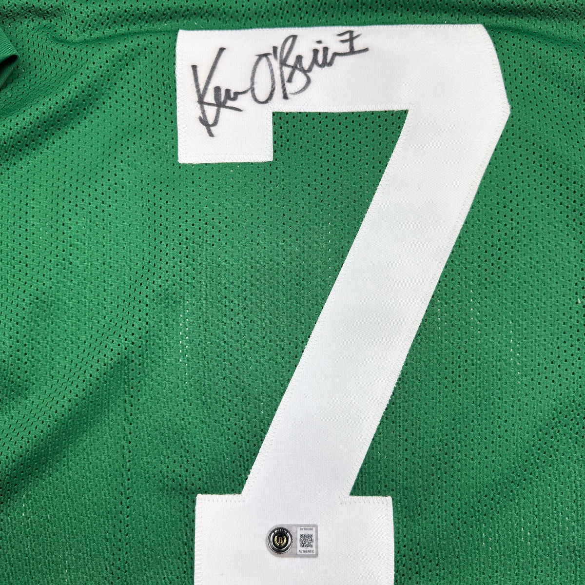 Autographed/Signed Ken O'Brien New York Green Football Jersey Beckett BAS COA
