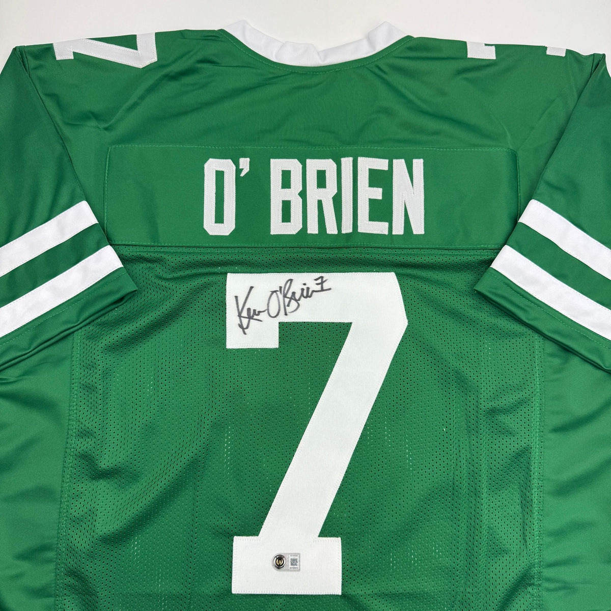 Autographed/Signed Ken O'Brien New York Green Football Jersey Beckett BAS COA