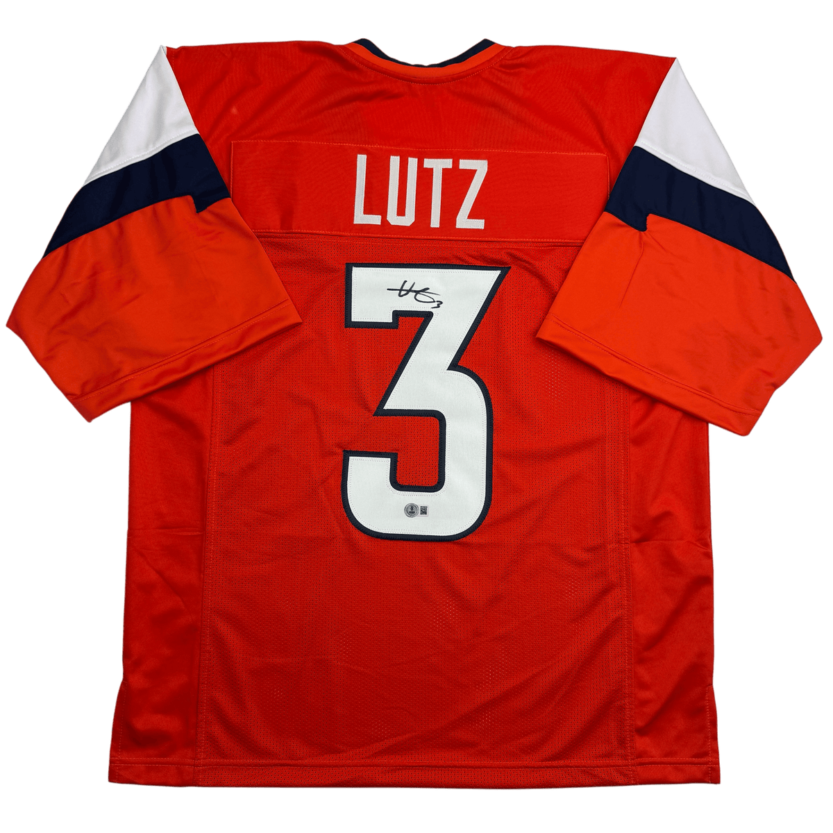 Autographed/Signed Will Lutz Denver Current Orange Football Jersey Beckett BAS COA