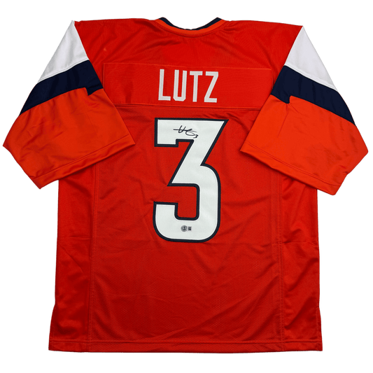 Autographed/Signed Will Lutz Denver Current Orange Football Jersey Beckett BAS COA