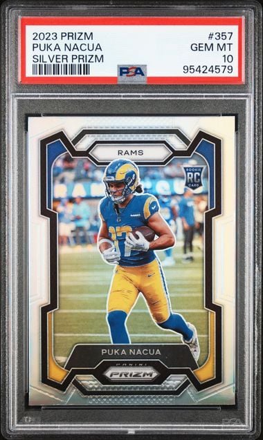 Graded 2023 Panini Prizm Puka Nacua #357 Silver Prizm Rookie RC Football Card PSA 10 Gem Mint