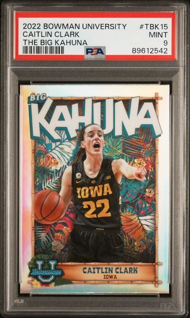 Graded 2022 Bowman Univ Caitlin Clark #TBK15 The Big Kahuna Rookie RC Basketball Card PSA 9 Mint
