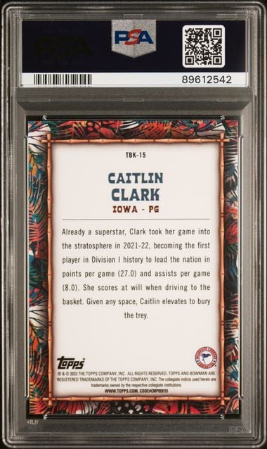 Graded 2022 Bowman Univ Caitlin Clark #TBK15 The Big Kahuna Rookie RC Basketball Card PSA 9 Mint