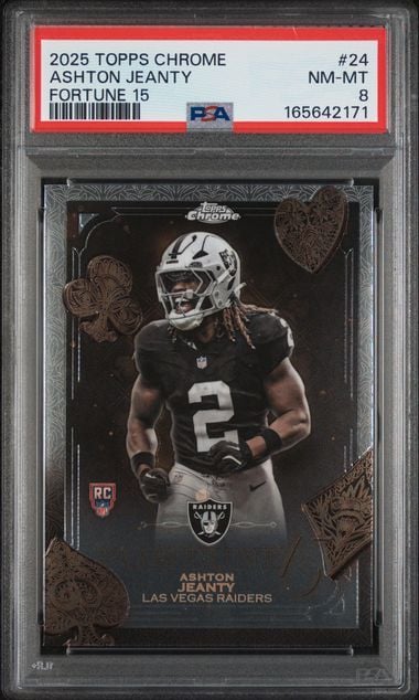 Graded 2025 Topps Chrome Ashton Jeanty #24 Fortune 15 Rookie RC Football Card PSA 8 Near Mint
