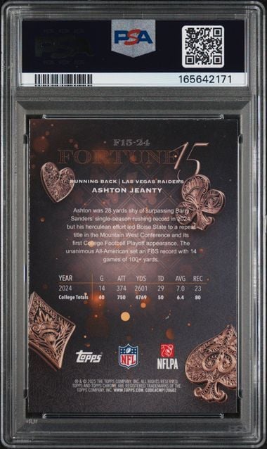 Graded 2025 Topps Chrome Ashton Jeanty #24 Fortune 15 Rookie RC Football Card PSA 8 Near Mint