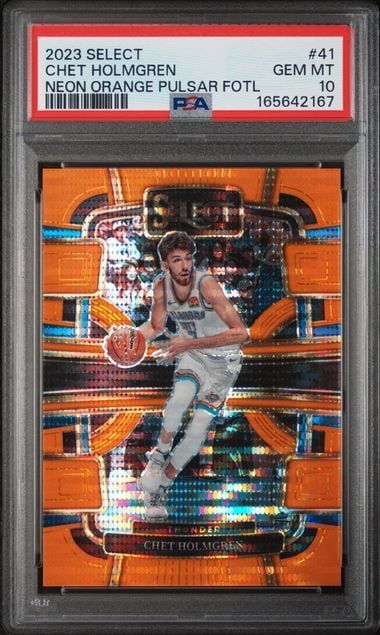 Graded 2023 Panini Select Chet Holmgren #41 Neon Orange Pulsar FOTL /15 2nd Year Basketball Card PSA 10 Gem Mint