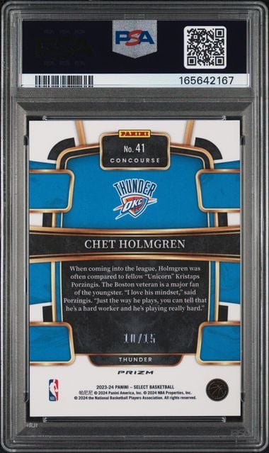 Graded 2023 Panini Select Chet Holmgren #41 Neon Orange Pulsar FOTL /15 2nd Year Basketball Card PSA 10 Gem Mint