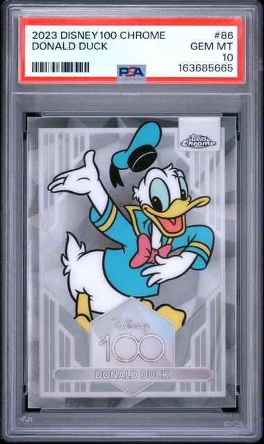 Graded 2023 Topps Chrome Disney 100 Donald Duck #86 Mickey and Friends Trading Card PSA 10 Gem Mint