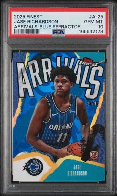 Graded 2025 Topps Finest Jase Richardson #A25 Arrivals Blue Refractor /99 Rookie RC Basketball Card PSA 10 Gem Mint