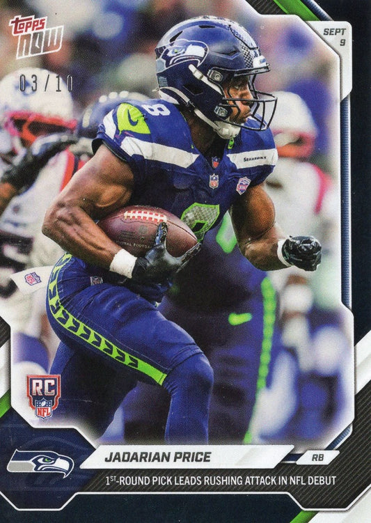 2026 Topps Now Jadarian Price #3 Black Foil /10 1st Round Pick Leads Rushing Attack in NFL Debut Seattle Seahawks Rookie RC Football Card