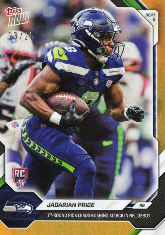 2026 Topps Now Jadarian Price #3 Orange Foil /25 1st Round Pick Leads Rushing Attack in NFL Debut Seattle Seahawks Rookie RC Football Card
