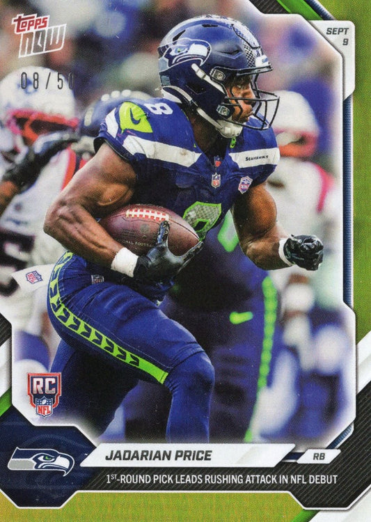 2026 Topps Now Jadarian Price #3 Gold Foil /50 1st Round Pick Leads Rushing Attack in NFL Debut Seattle Seahawks Rookie RC Football Card