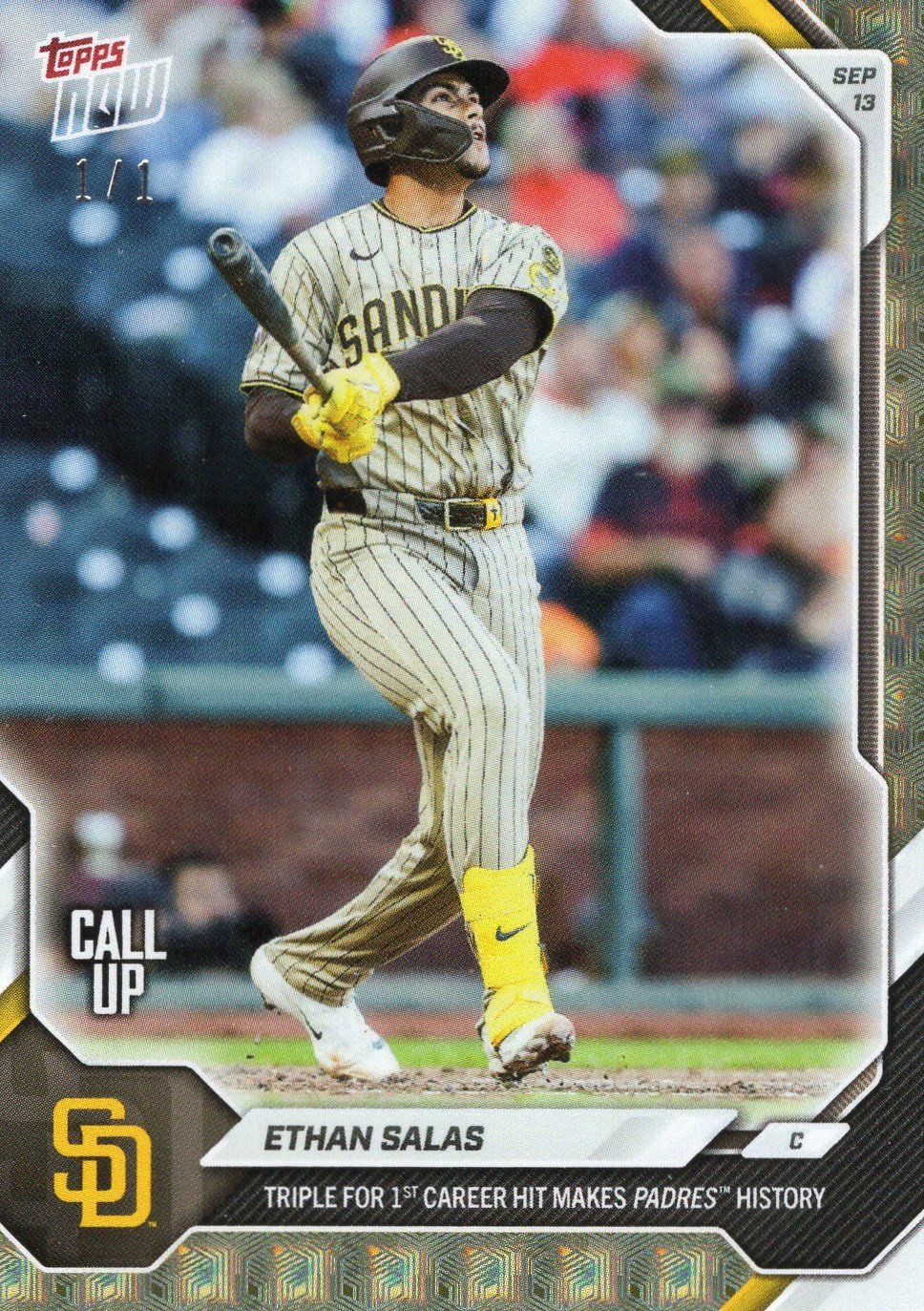 2026 Topps Now Ethan Salas #672 Foilfractor 1/1 Triple for 1st Career Hit Makes Padres History San Diego Padres Rookie RC Baseball Card