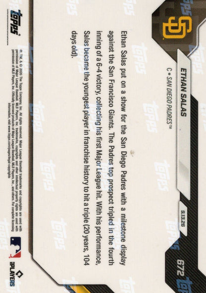 2026 Topps Now Ethan Salas #672 Foilfractor 1/1 Triple for 1st Career Hit Makes Padres History San Diego Padres Rookie RC Baseball Card