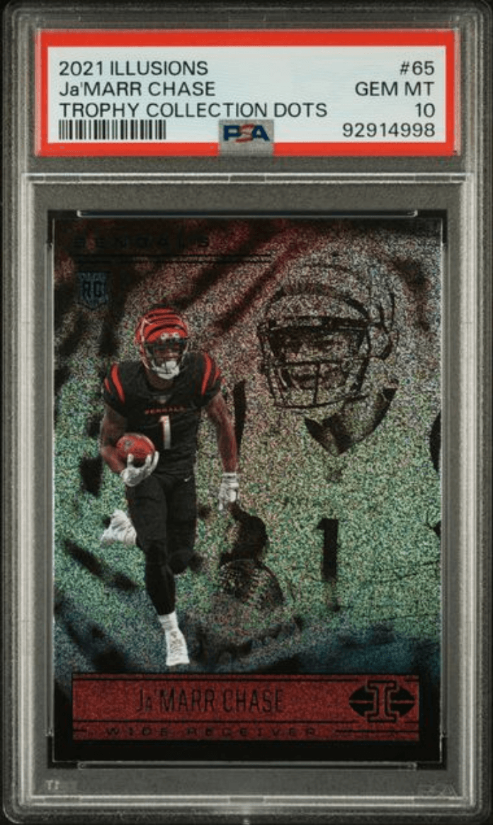 Graded 2021 Panini Illusions Ja'Marr Chase #65 Trophy Collection Dots Rookie RC Football Card PSA 10 Gem Mint
