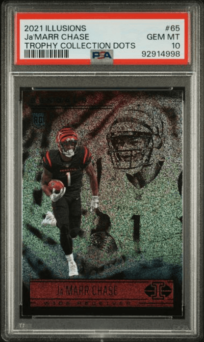 Graded 2021 Panini Illusions Ja'Marr Chase #65 Trophy Collection Dots Rookie RC Football Card PSA 10 Gem Mint