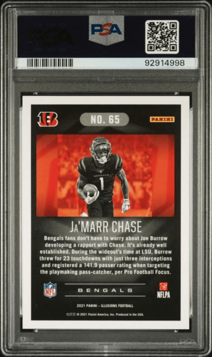 Graded 2021 Panini Illusions Ja'Marr Chase #65 Trophy Collection Dots Rookie RC Football Card PSA 10 Gem Mint