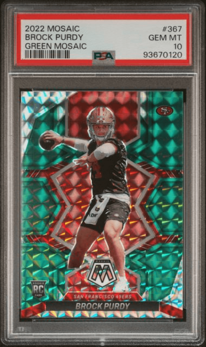 Graded 2022 Panini Mosaic Brock Purdy #367 Green Mosaic Rookie RC Football Card PSA 10 Gem Mint