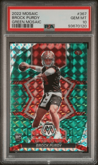 Graded 2022 Panini Mosaic Brock Purdy #367 Green Mosaic Rookie RC Football Card PSA 10 Gem Mint