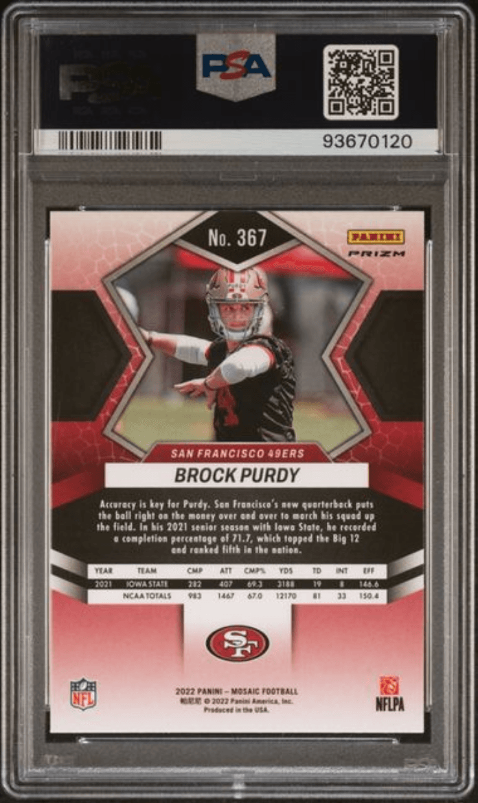 Graded 2022 Panini Mosaic Brock Purdy #367 Green Mosaic Rookie RC Football Card PSA 10 Gem Mint