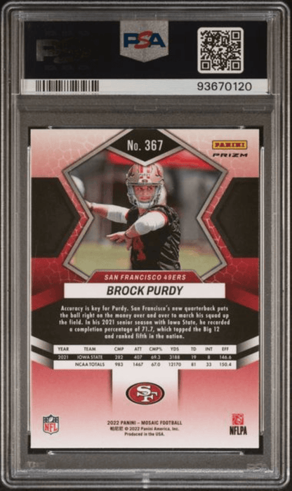 Graded 2022 Panini Mosaic Brock Purdy #367 Green Mosaic Rookie RC Football Card PSA 10 Gem Mint